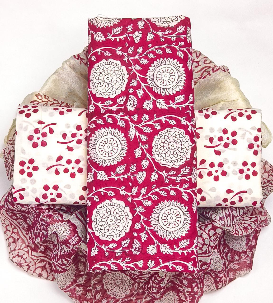 ELEGANT HAND BLOCK PRINT PURE COTTON SUIT WITH CHIFFION DUPTTA (PCHFYS131)