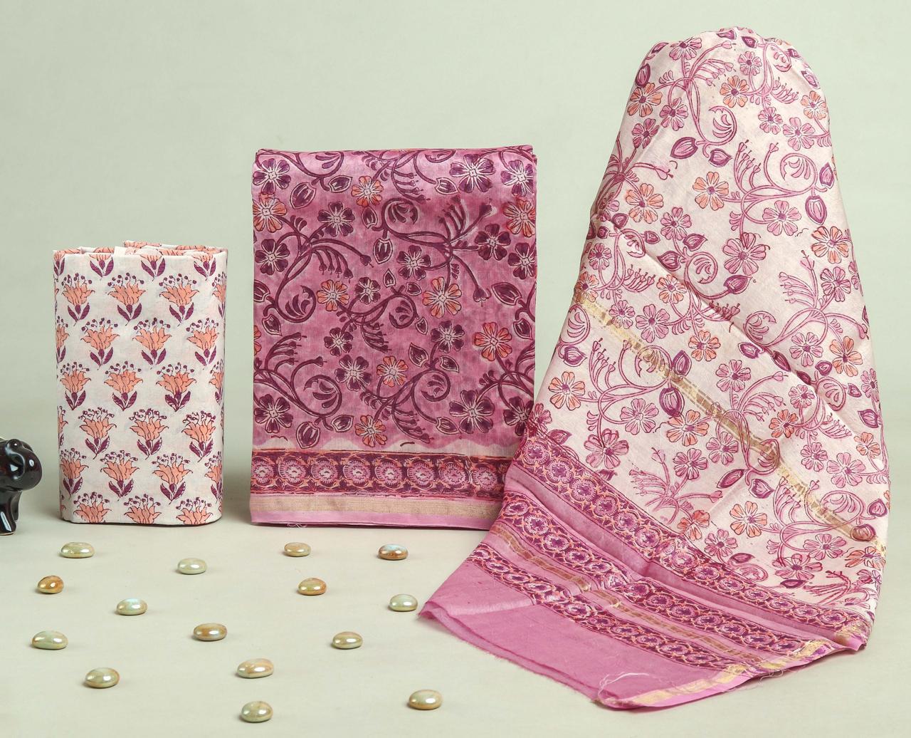 Designer Hand Block Print Chanderi Silk Suit set with Premium Chanderi Dupatta(CHDYS31)