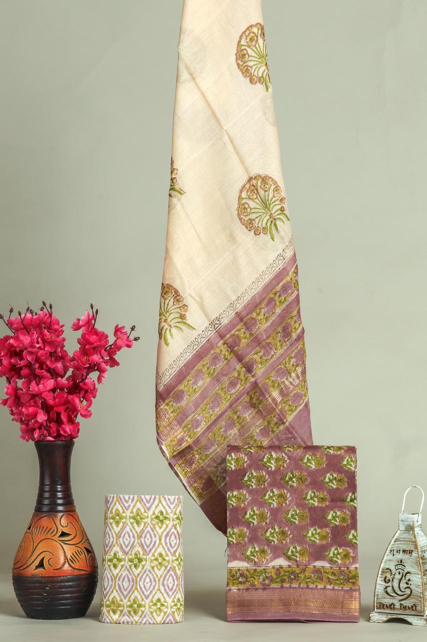 EXCLUSIVE HAND BLOCK PRINT MAHESHWARI SILK SUIT WITH MAHESHWARI SILK DUPPTA (MSLYS181)