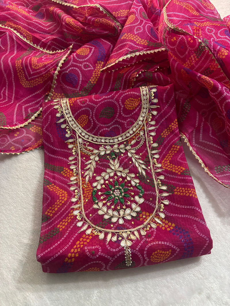 Kota Doriya Leheriya Fabric With Zardozi Gota patti Handwork Suit (KDZ17)