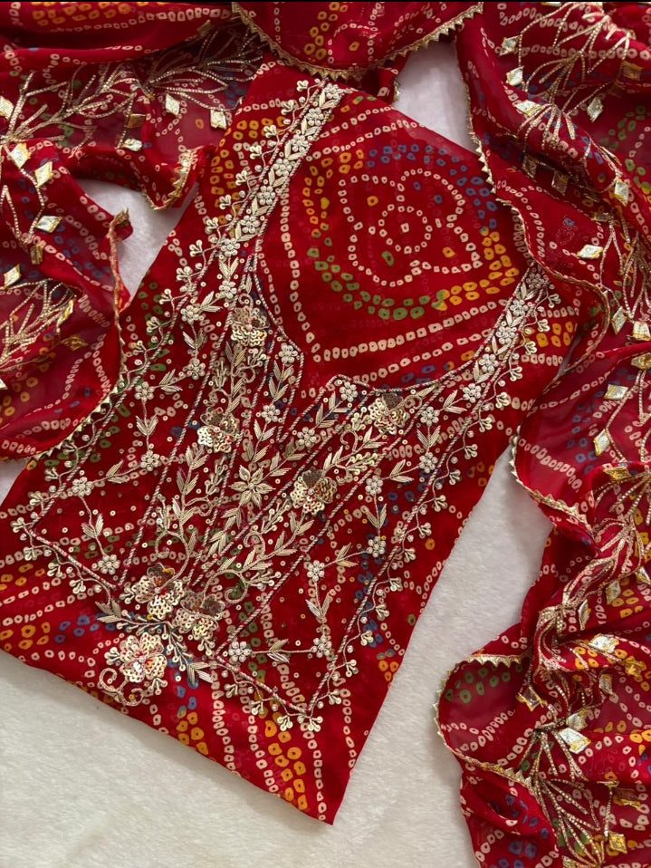 Red Georgette Fabric Kurta with Zardozi Handwork (TOZ03)