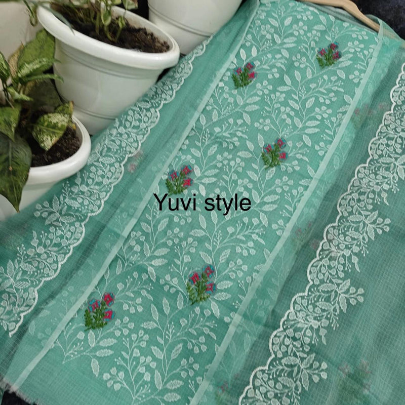Yuvi Style Sea Green Kota Doria Suit With Embroidery Work (FKDYS75)