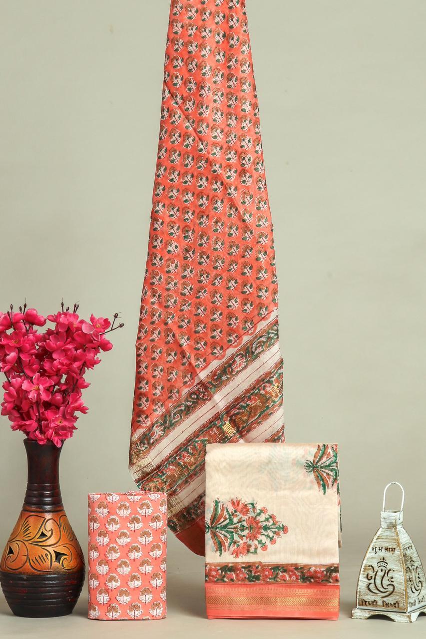 EXCLUSIVE HAND BLOCK PRINT MAHESHWARI SILK SUIT WITH MAHESHWARI SILK DUPPTA(MSLYS77)