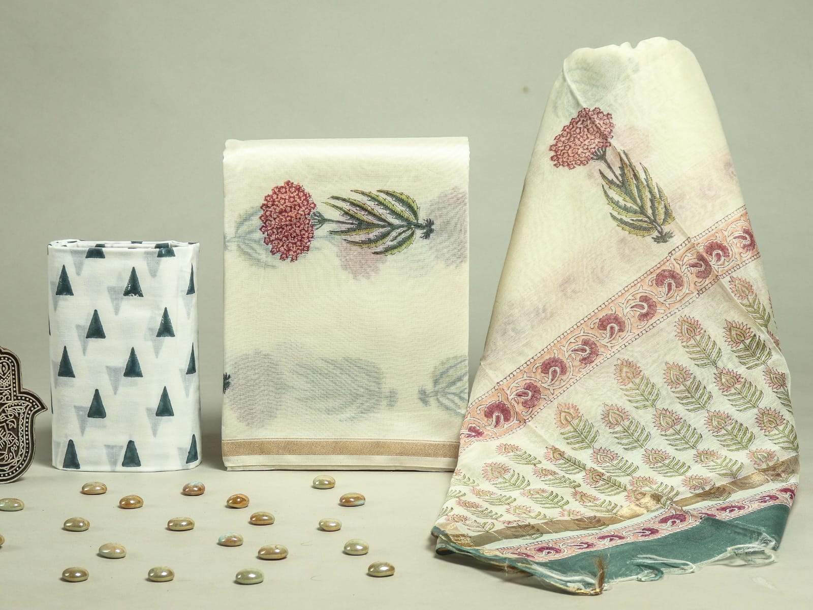 DESIGNER HAND BLOCK PRINT CHANDERI SILK SUIT WITH PREMIUM CHANDERI DUPATTA (CHDYS303)