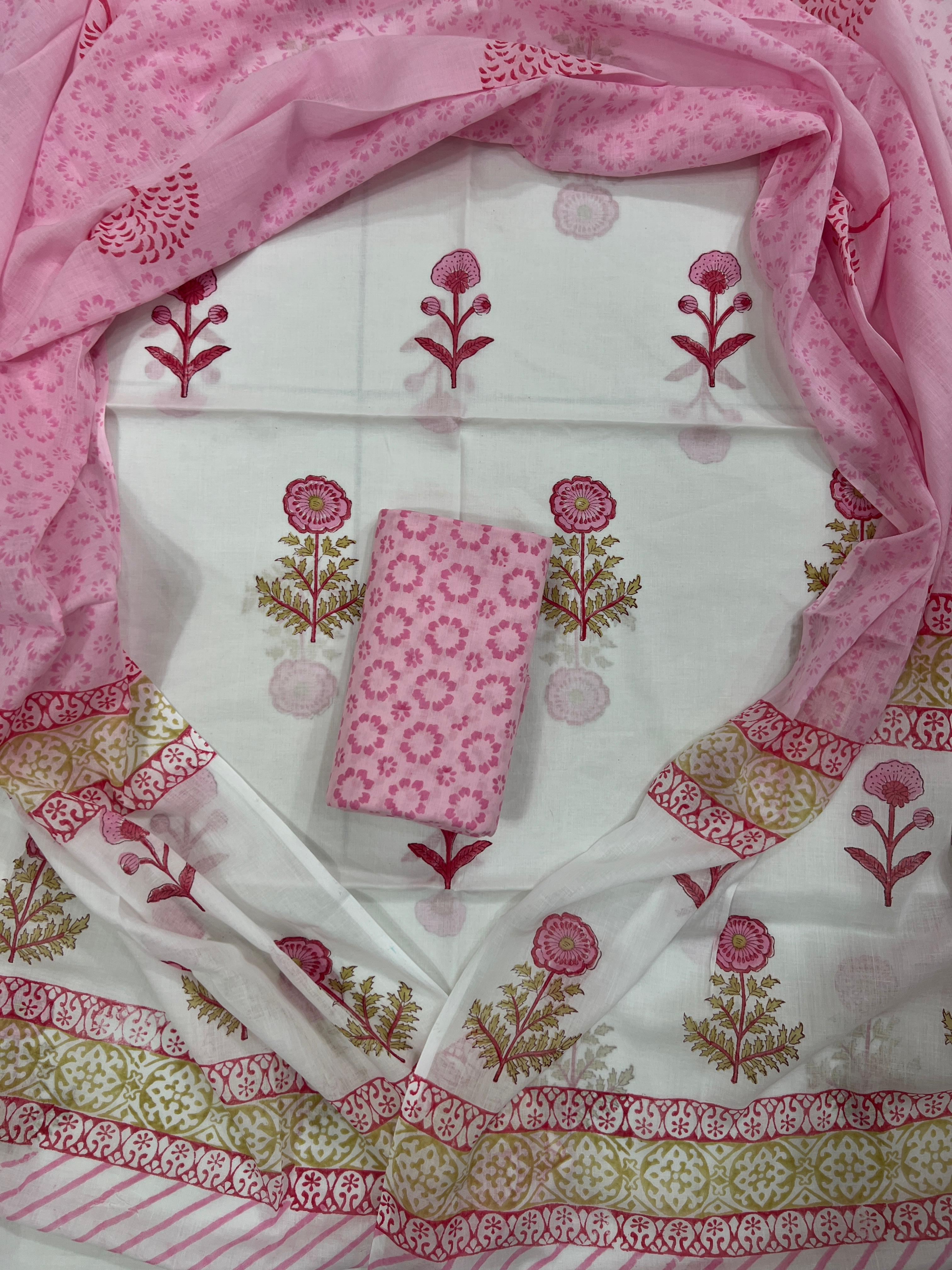 DESIGNER HAND BLOCK PRINT PURE COTTON SUIT WITH MULMUL DUPATTA (MALYS89)
