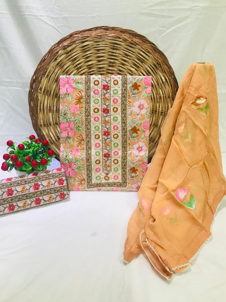 Sanganeri print cotton suit material with Chiffion Dupatta Hand work (GOTAYS106)