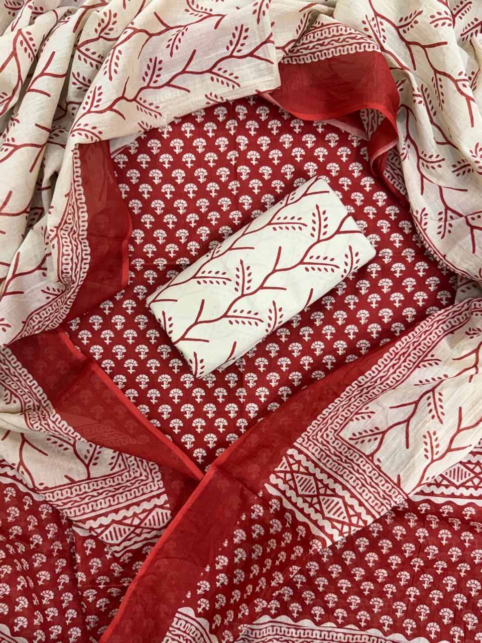 DESIGNER HAND BLOCK PRINT PURE COTTON SUIT WITH COTTON MULMUL DUPATTA (MALYS67)