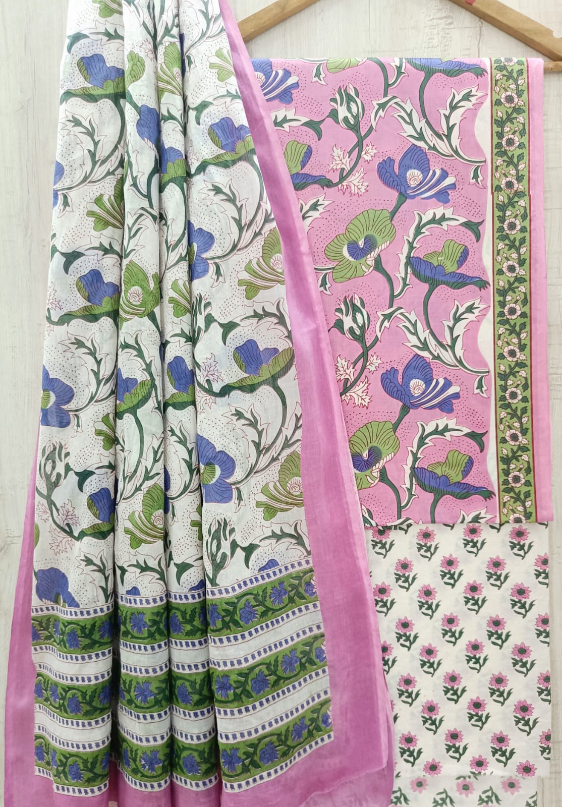 DESIGNER HAND BLOCK PRINT PURE COTTON SUIT WITH COTTON MULMUL DUPATTA(MALYS79)