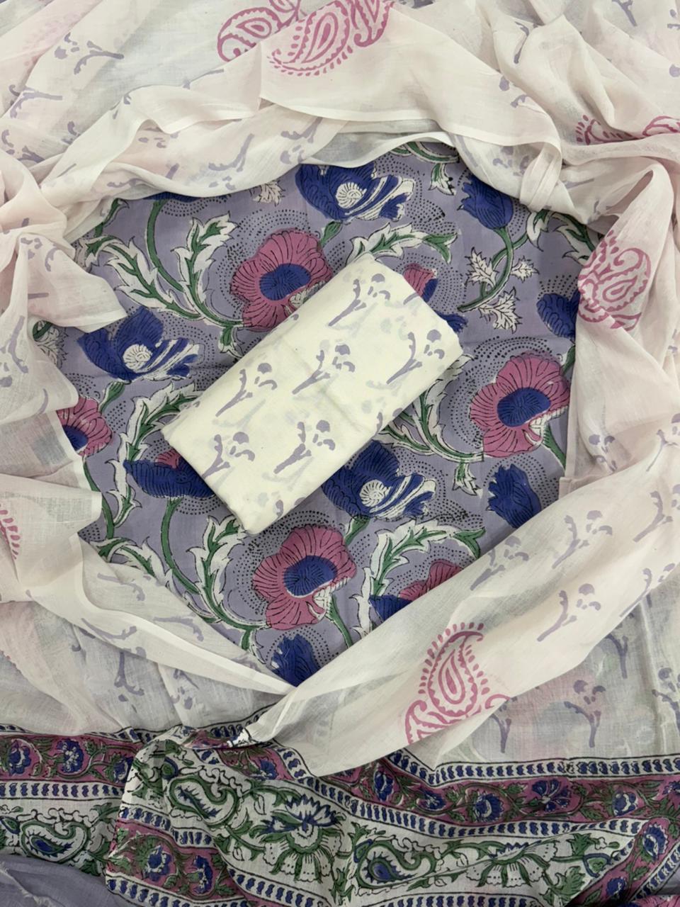 DESIGNER HAND BLOCK PRINT PURE COTTON SUIT WITH COTTON MULMUL DUPATTA (MALYS29)