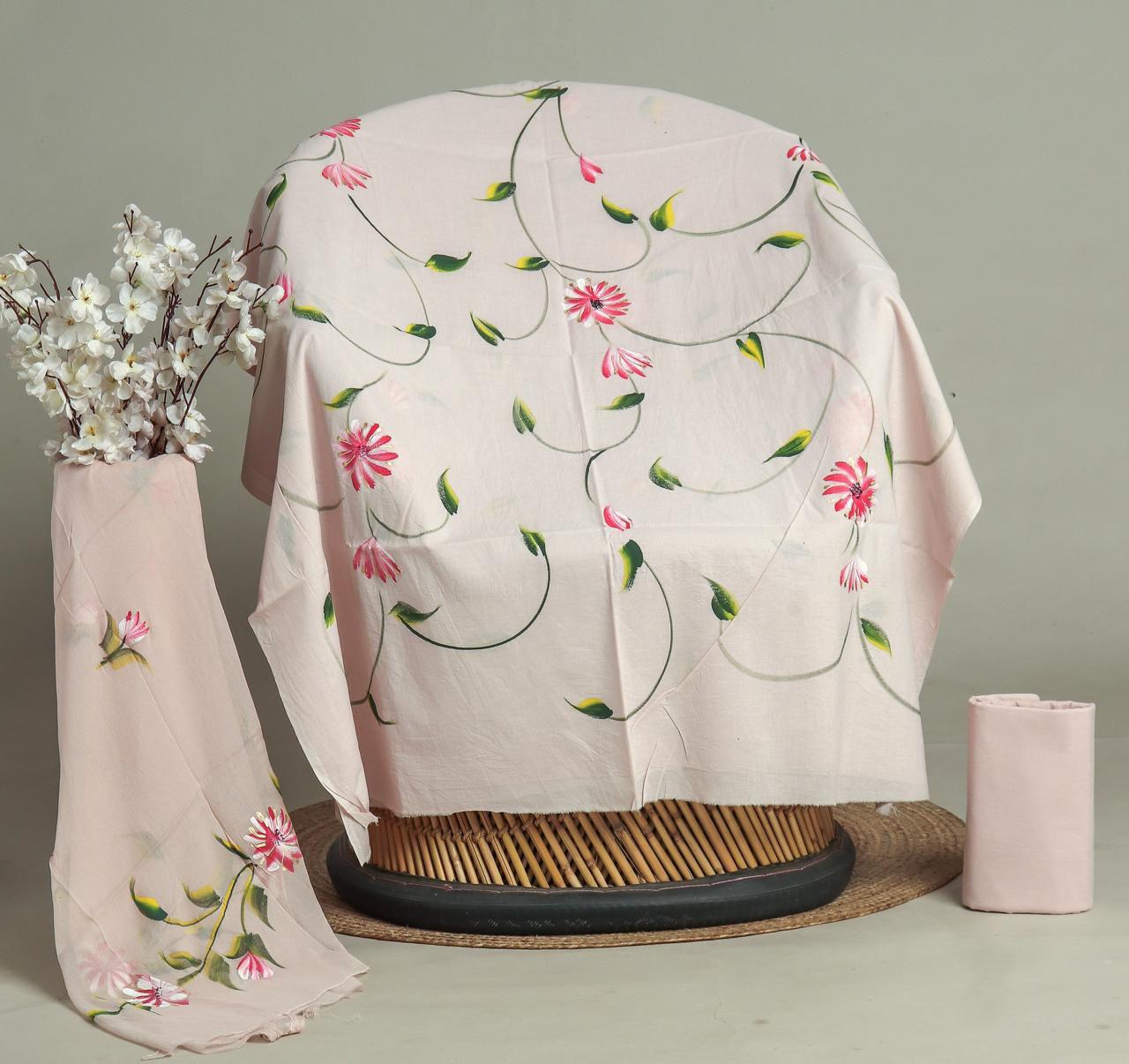 TRADITIONAL HAND BLOCK PRINT PURE COTTON SUIT WITH CHIFFION DUPTTA (PCHFYS158)
