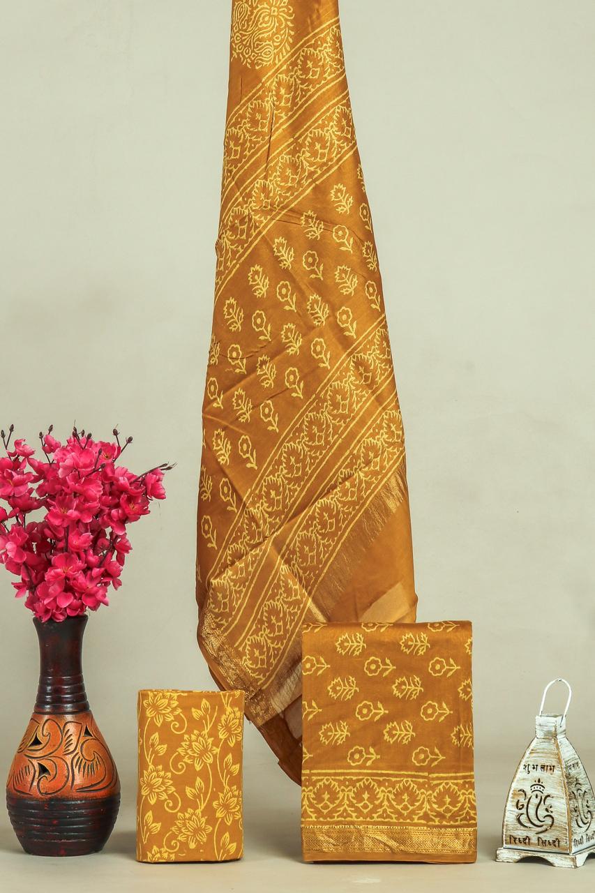 DESIGNER HAND BLOCK PRINT MAHESHWARI SILK SUIT SET (MSLYS83)
