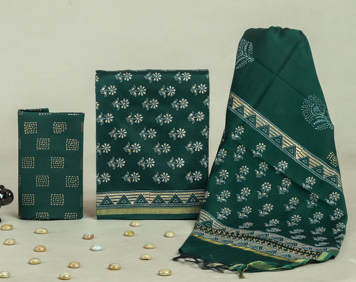Designer Hand Block Print Chanderi Silk Suit set with Premium Chanderi Dupatta (CHDYS21)