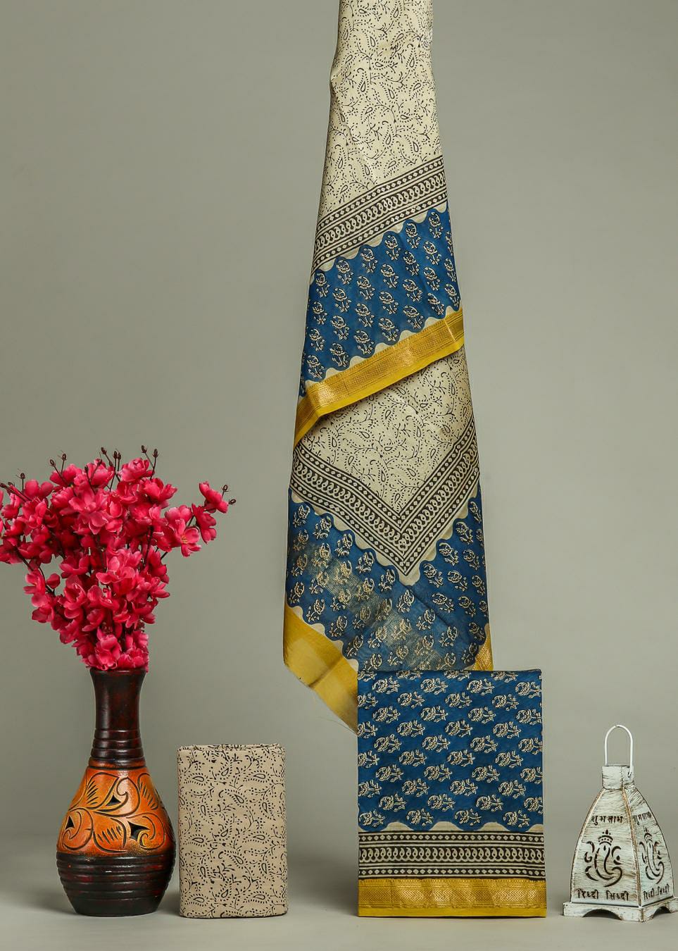 Traditional Bagru Printed Maheshwari Silk Suit (Mslys196)
