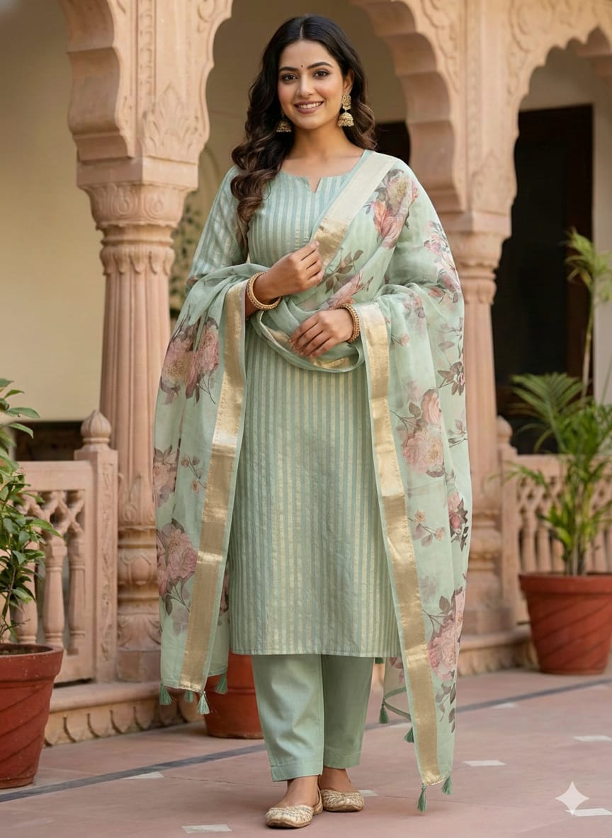 Exclusive Banarasi Cotton Chanderi Suit With Dupatta Digital Print (BDPSYS03)