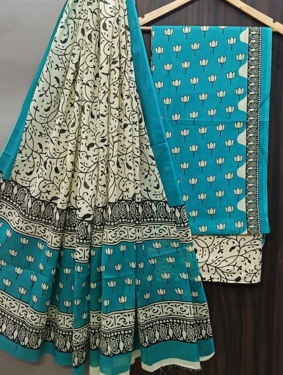 EXCLUSIVE HAND BLOCK PRINT PURE COTTON SUIT WITH COTTO MULMUL DUPATTA (MALYS165)
