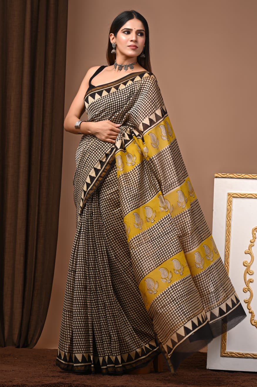 DESIGNER HAND BLOCK PRINTED CHANDERI SILK SAREE (CHDSYS12)