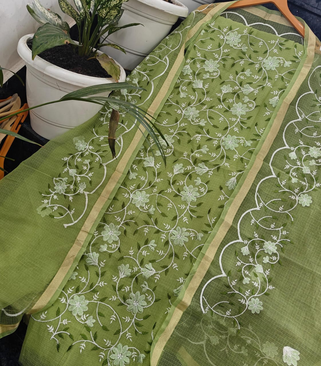 Yuvi Style Green Kota Doria Suit With Embroidery Work (FKDYS7100)