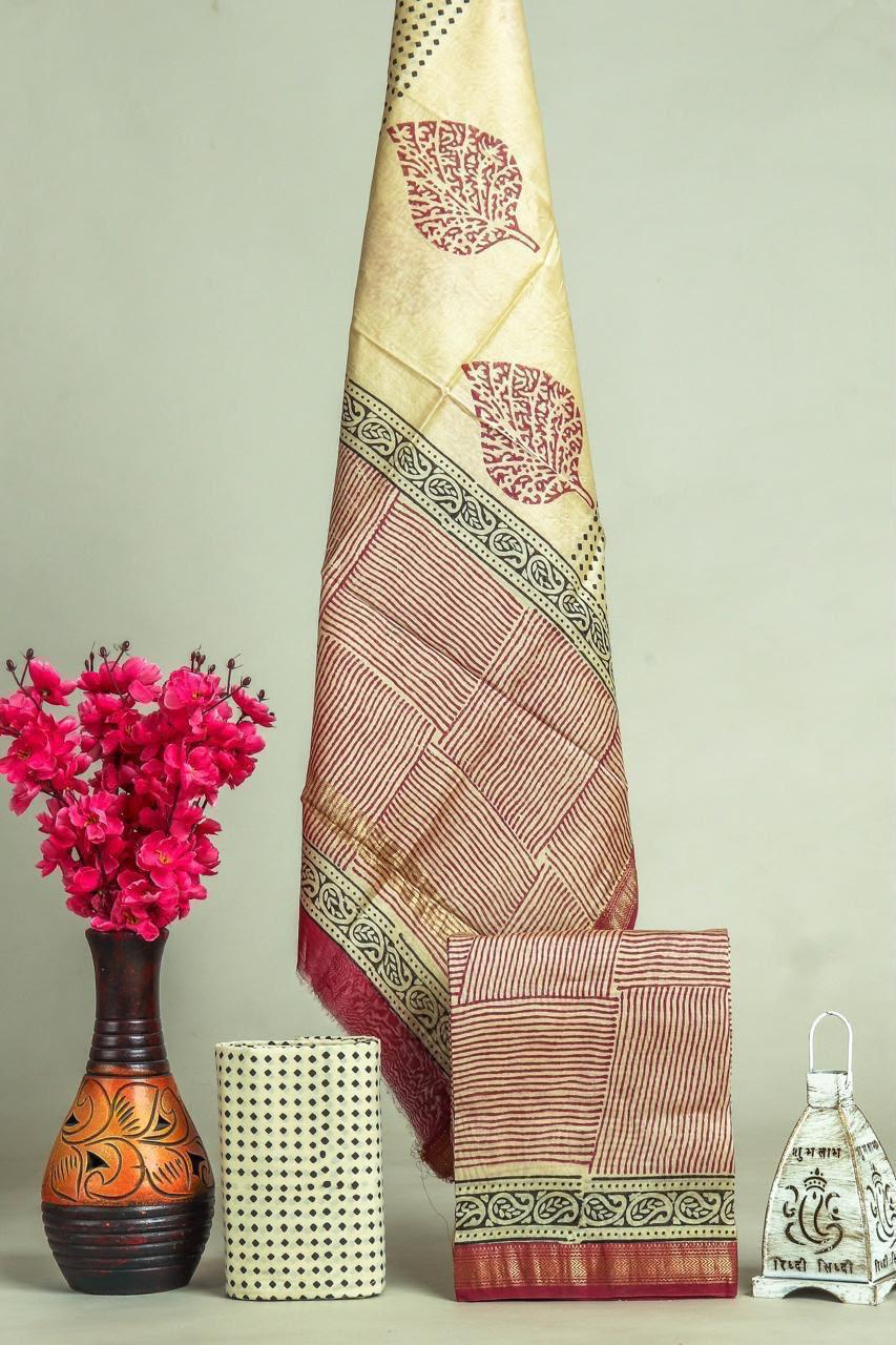 YUVI STYLE HAND BLOCK PRINT MAHESHWARI SILK SUIT WITH MAHESHWARI SILK DUPATTA (MSLYS120)