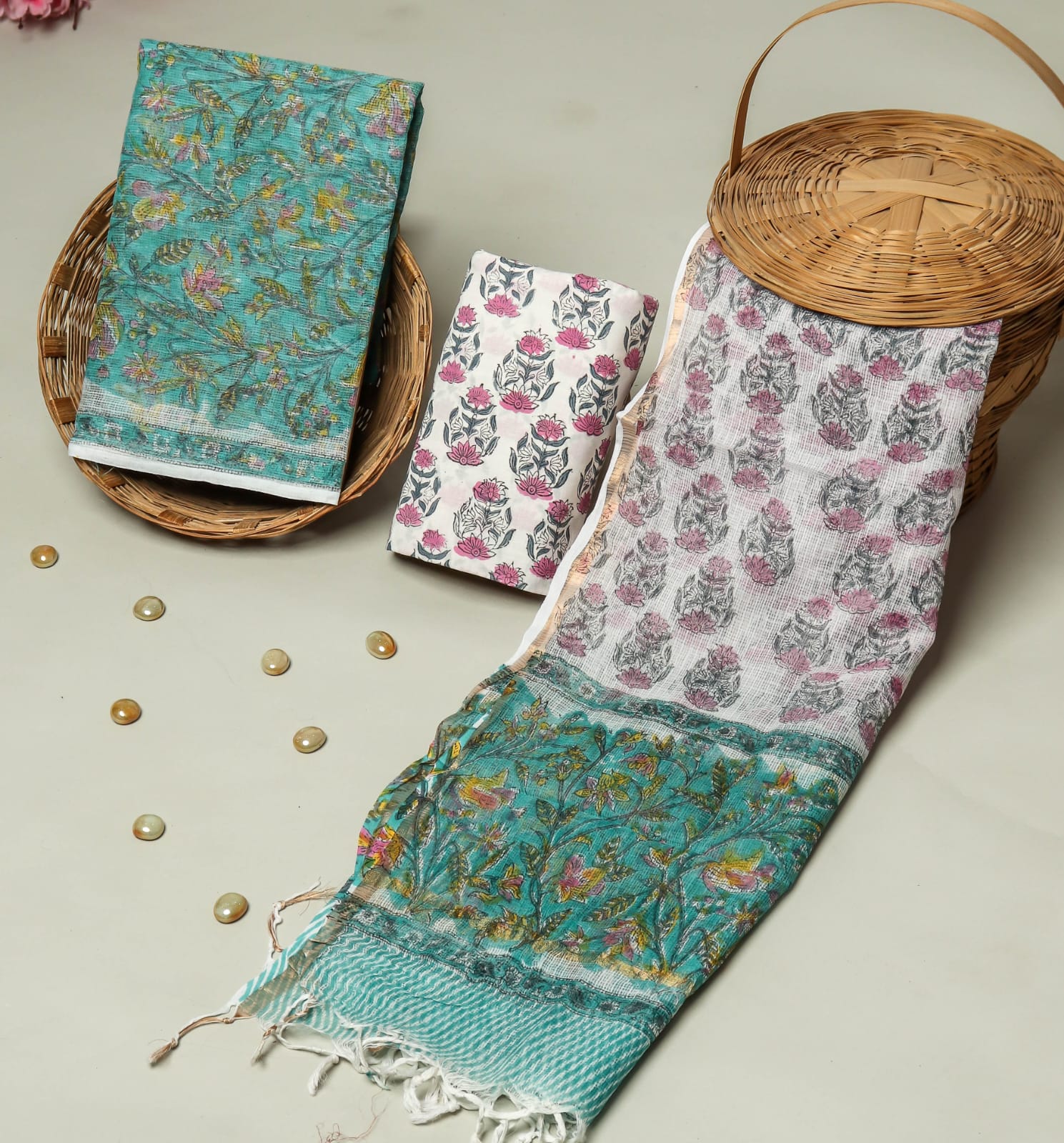 TRADITIONAL BLOCK PRINT PREMIUM KOTA DORIA SUIT SET (FKDYS06)