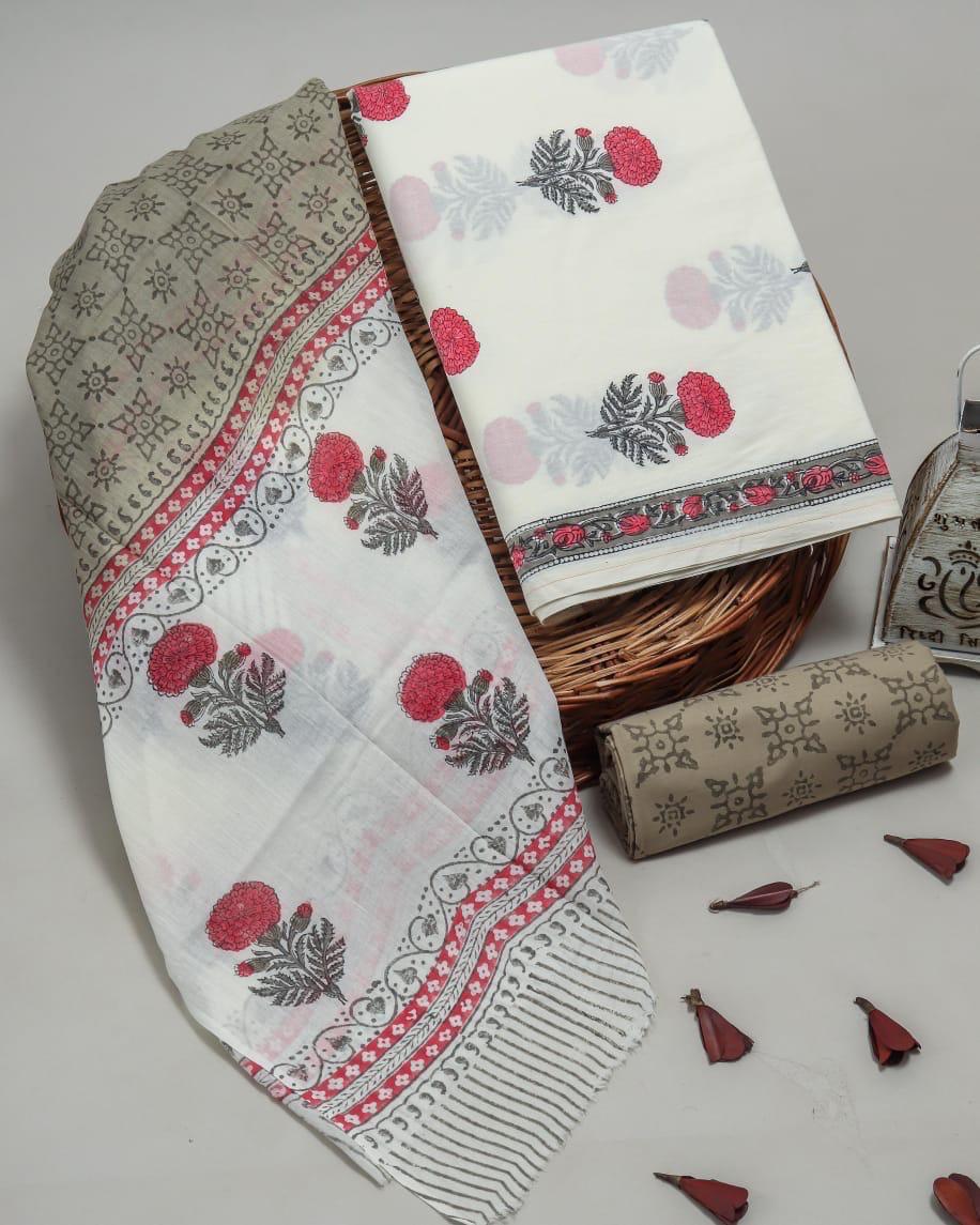 DESIGNER HAND BLOCK PRINT PURE COTTON SUIT WITH COTTON MULMUL DUPATTA (MALYS55)