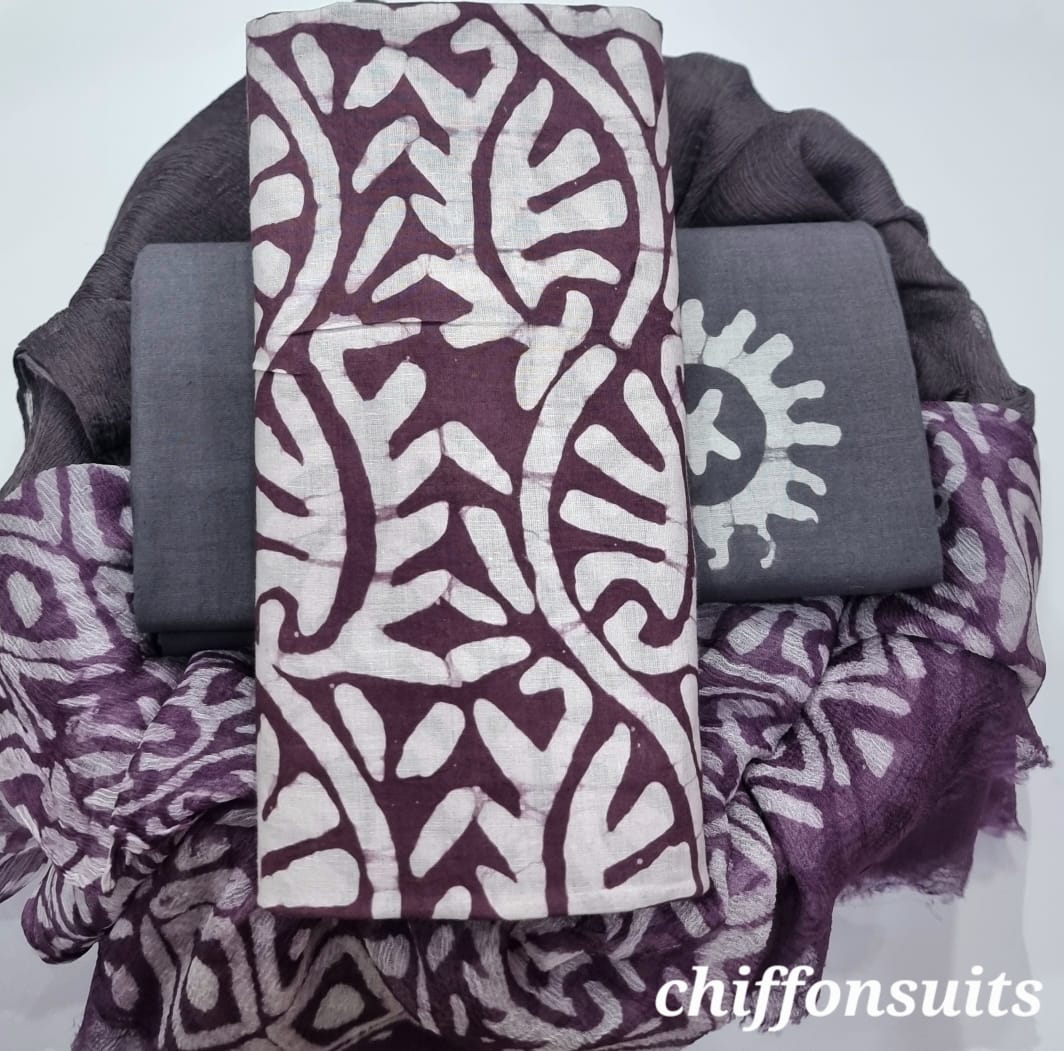 EXCLUSIVE HAND BLOCK PRINT PURE COTTON SUIT WITH CHIFFION DUPTTA (PCHFYS92)