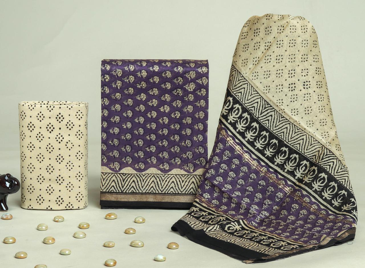 Products TRADITIONAL HAND BLOCK CHANDERI SILK SUIT SET WITH CHANDERI DUPATTA (CHDYS106)