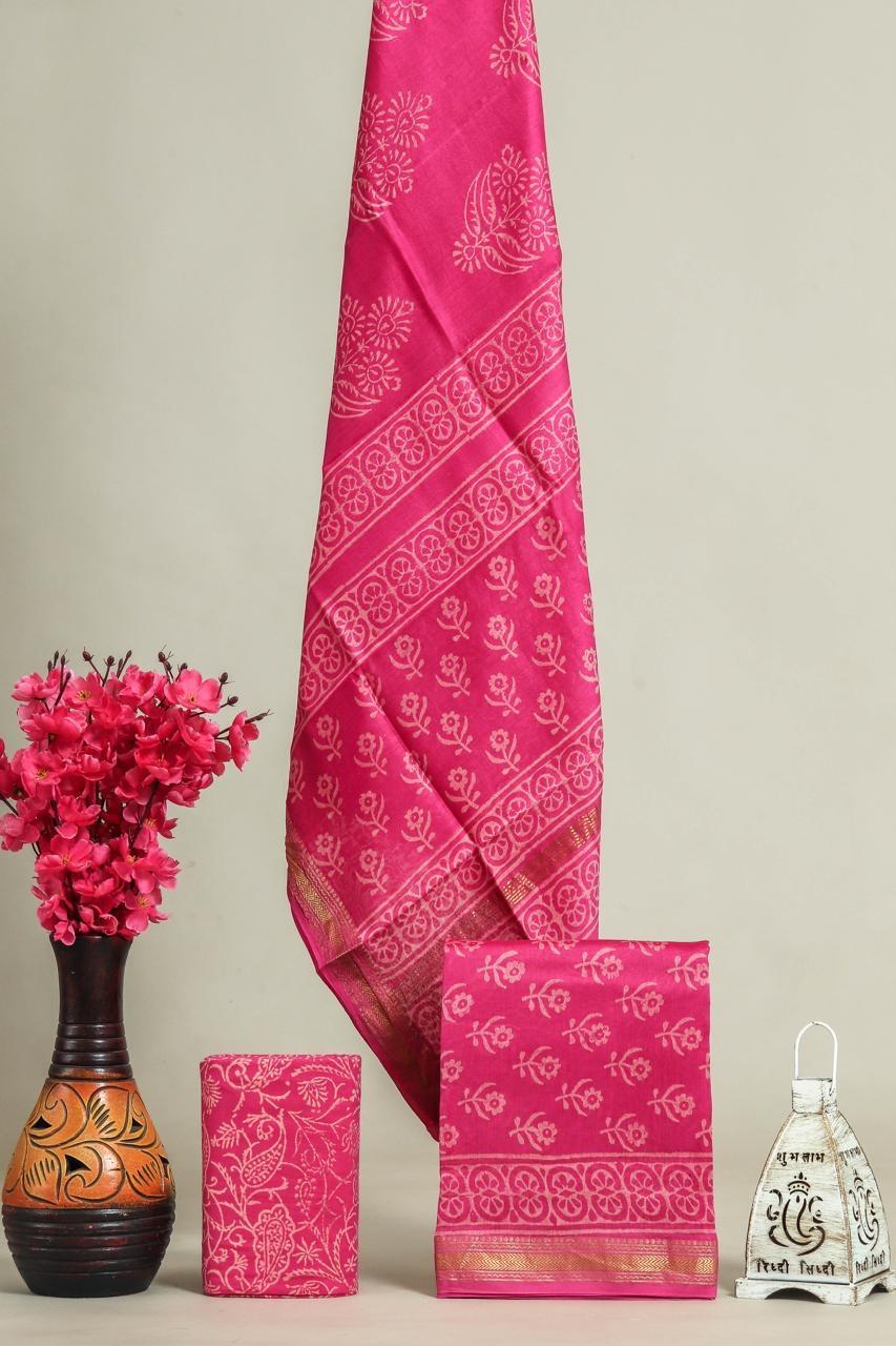 EXCLUSIVE HAND BLOCK PRINT MAHESHWARI SILK SUIT WITH MAHESHWARI SILK DUPATTA(MSLYS72)