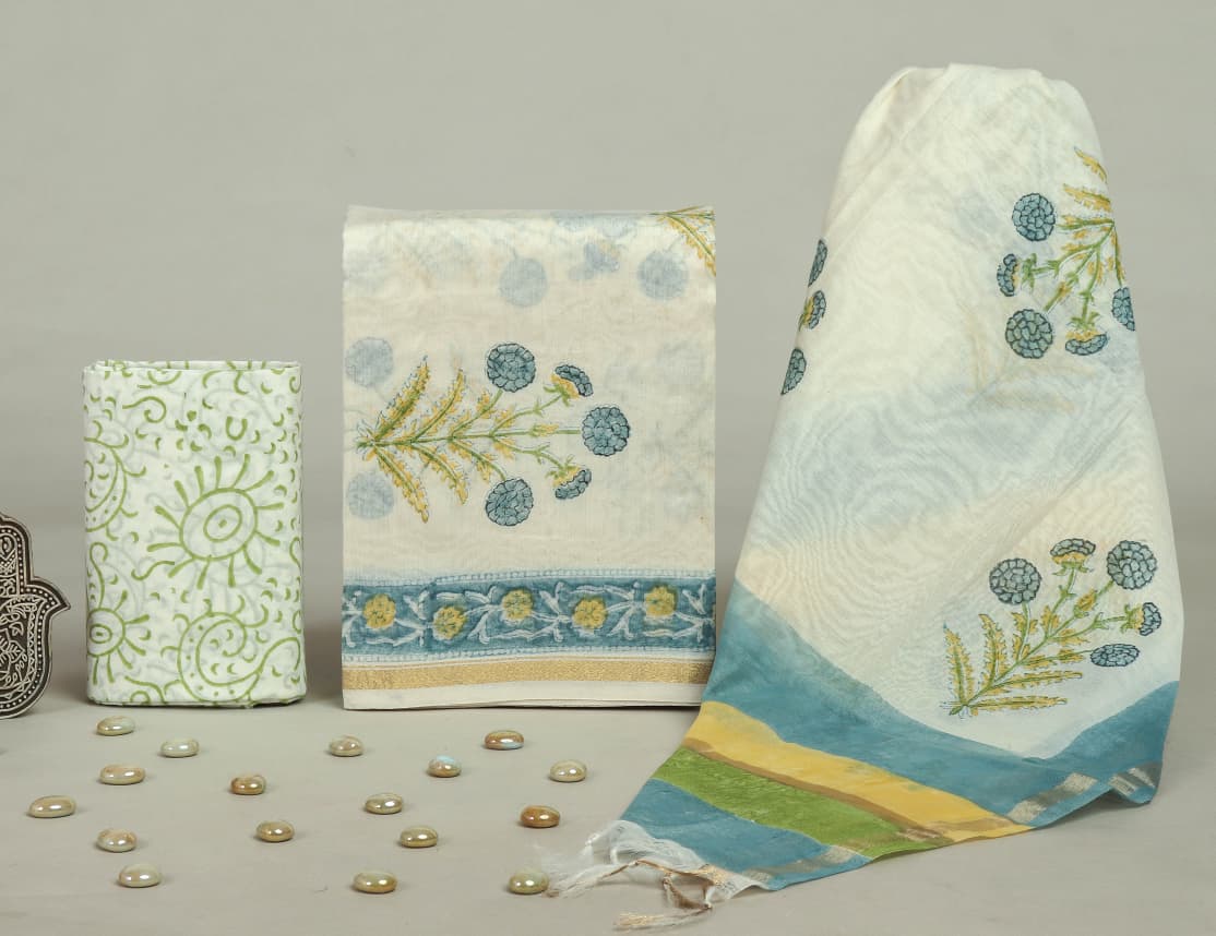 Designer Hand Block Print Chanderi Silk Suit set with Premium Chanderi Dupatta (CHDYS24)