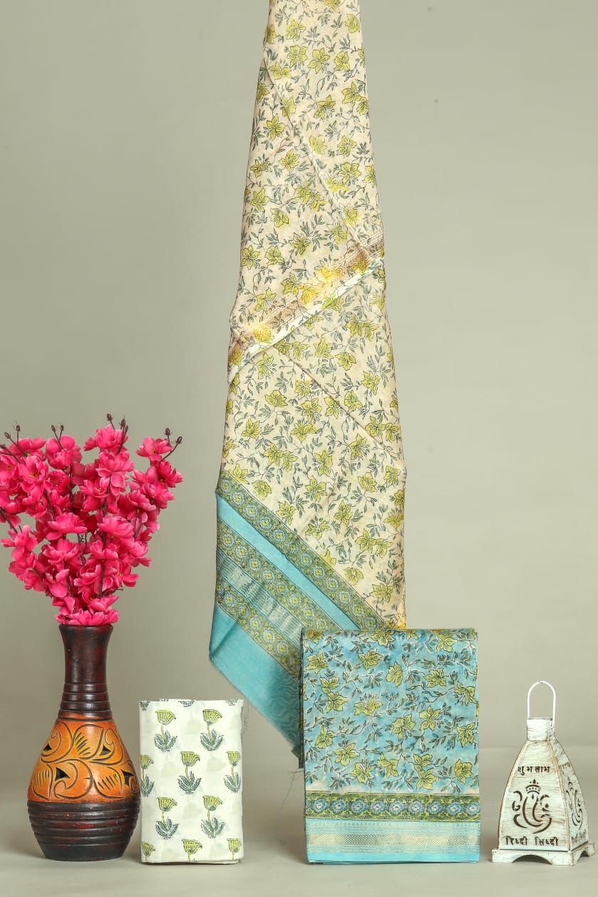 DESIGNER HAND BLOCK PRINT MAHESHWARI SILK SUIT SET (MSLYS137)