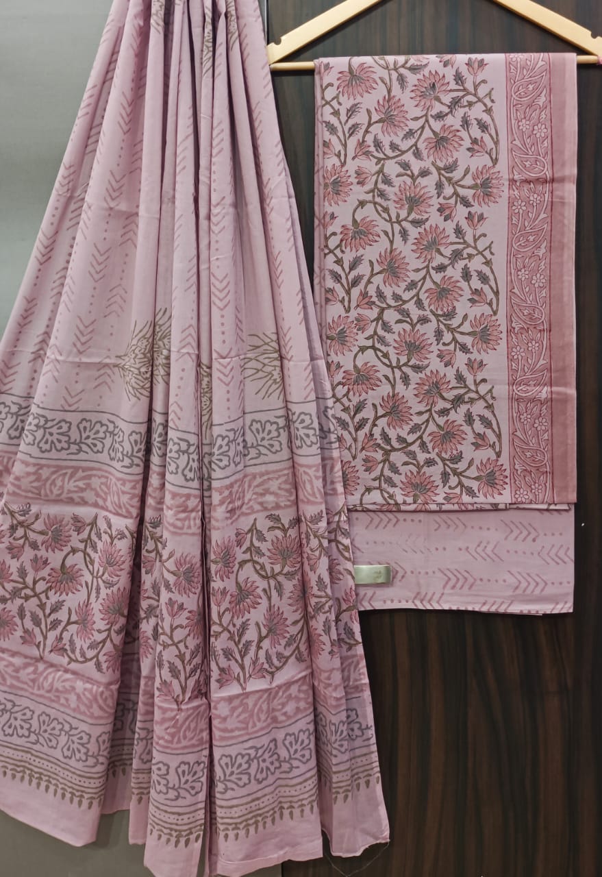 DESIGNER HAND BLOCK PRINT PURE COTTON SUIT WITH COTTON MULMUL DUPATTA(MALYS35)