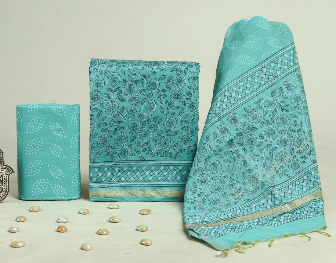 Designer Hand Block Print Chanderi Silk Suit set with Premium Chanderi Dupatta (CHDYS21)
