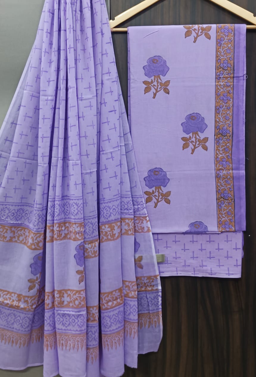 DESIGNER HAND BLOCK PRINT PURE COTTON SUIT WITH COTTON MULMUL DUPATTA (MALYS23)
