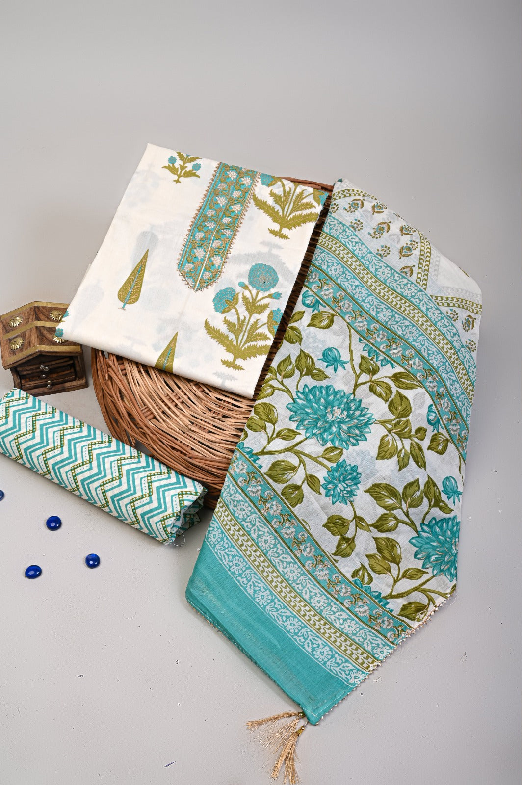 Sanganeri print cotton suit material with cotton dupatta Gota work (GOTAYS100)