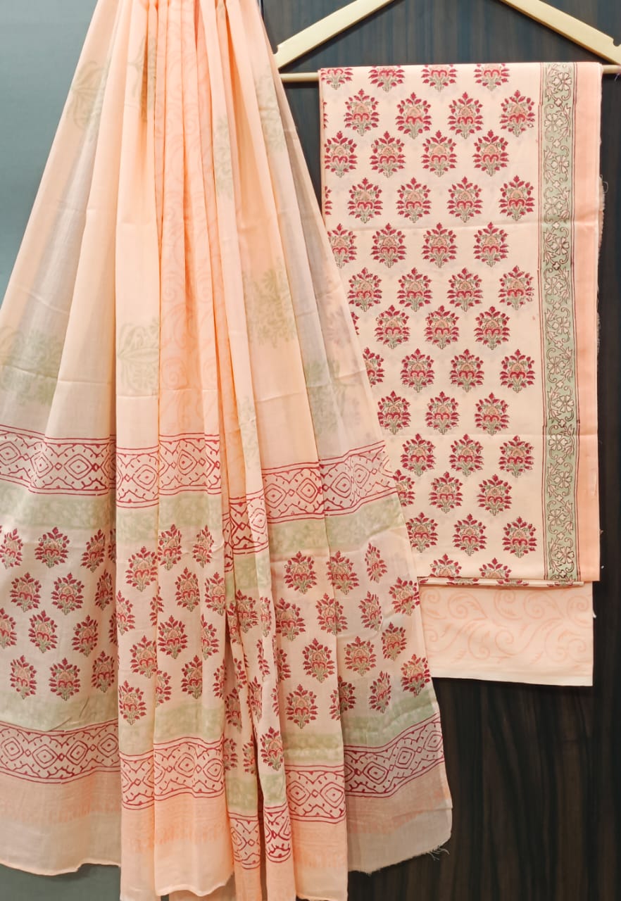 DESIGNER HAND BLOCK PRINT PURE COTTON SUIT WITH COTTON MULMUL DUPATTA (MALYS42)