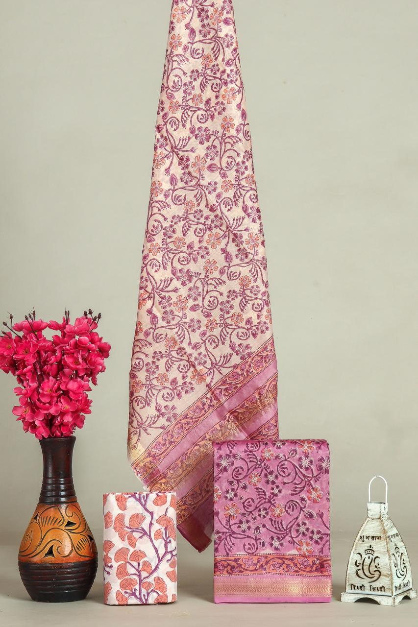 EXCLUSIVE HAND BLOCK PRINT MAHESHWARI SILK SUIT WITH MAHESHWARI SILK DUPATTA(MSLYS69)