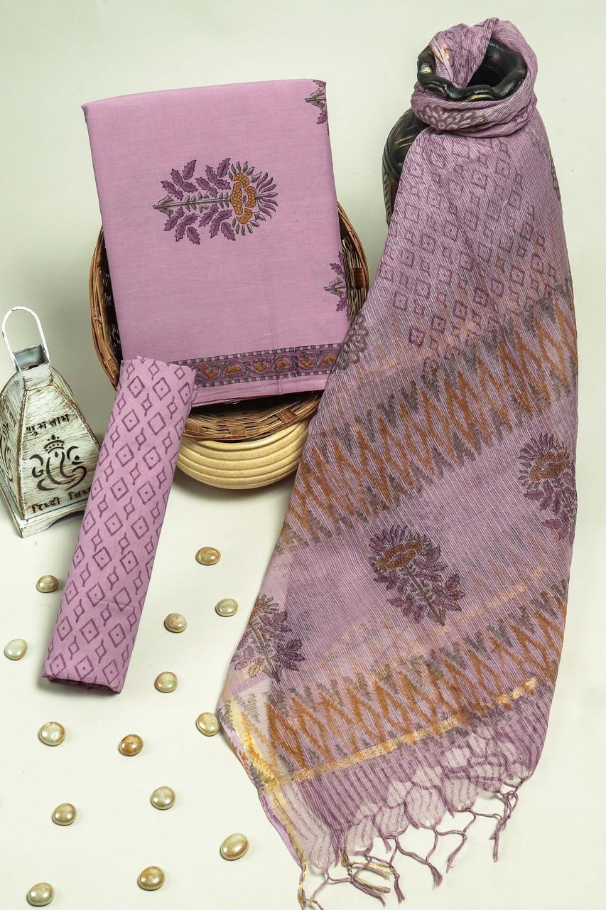 EXCLUSIVE HAND BLOCK PRINT PURE COTTON SUIT WITH KOTA DORIYA DUPTTA (3CKDYS113)