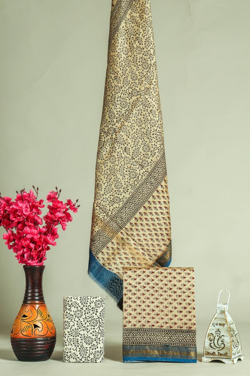 DESIGNER HAND BLOCK PRINT MAHESHWARI SILK SUIT SET (MSLYS45)