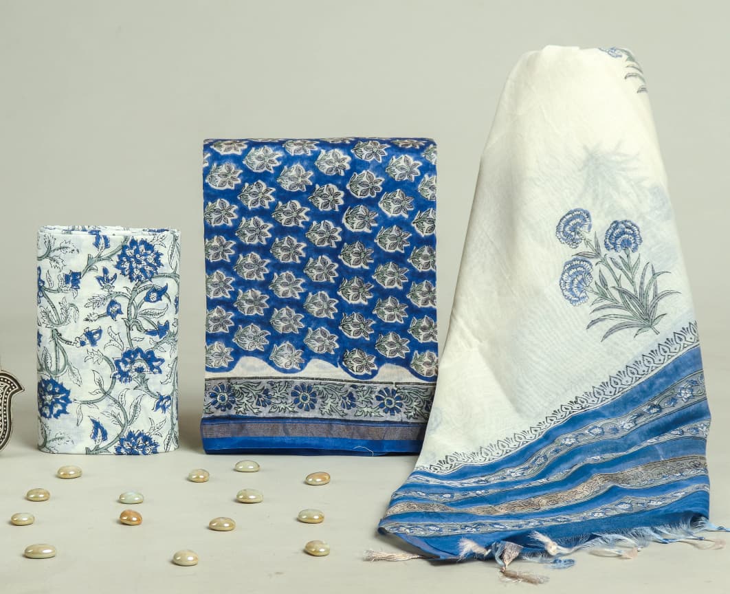 TRADITIONAL HAND BLOCK CHANDERI SILK SUIT SET WITH CHANDERI DUPATTA (CHDY219)