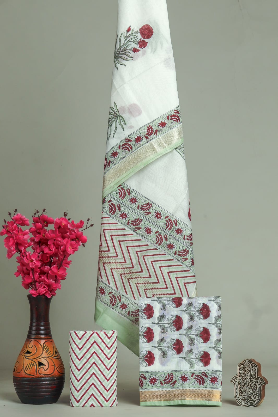 HAND BLOCK PRINT MAHESHWARI SILK SUIT WITH MAHESHWARI SILK DUPATTA (MSLYS125)