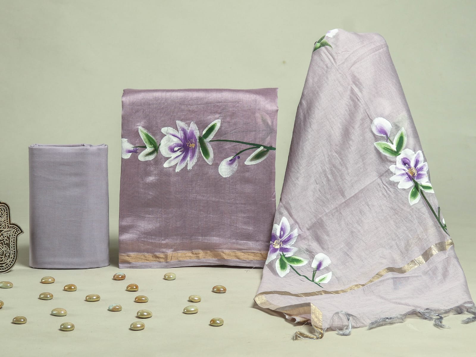 TRADITIONAL HAND BLOCK PRINT CHANDERI SILK SUIT SET WITH CHANDERI DUPATTA (CHDYS98)