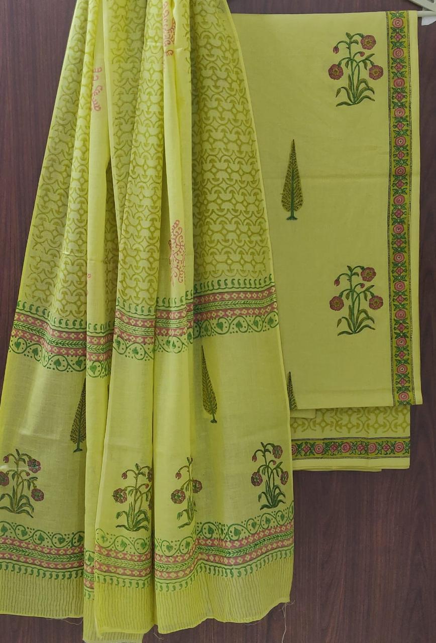 ELEGANT AND BLOCK PRINT PURE COTTON SUIT WITH COTTON MULMUL DUPATTA(MALYS185)
