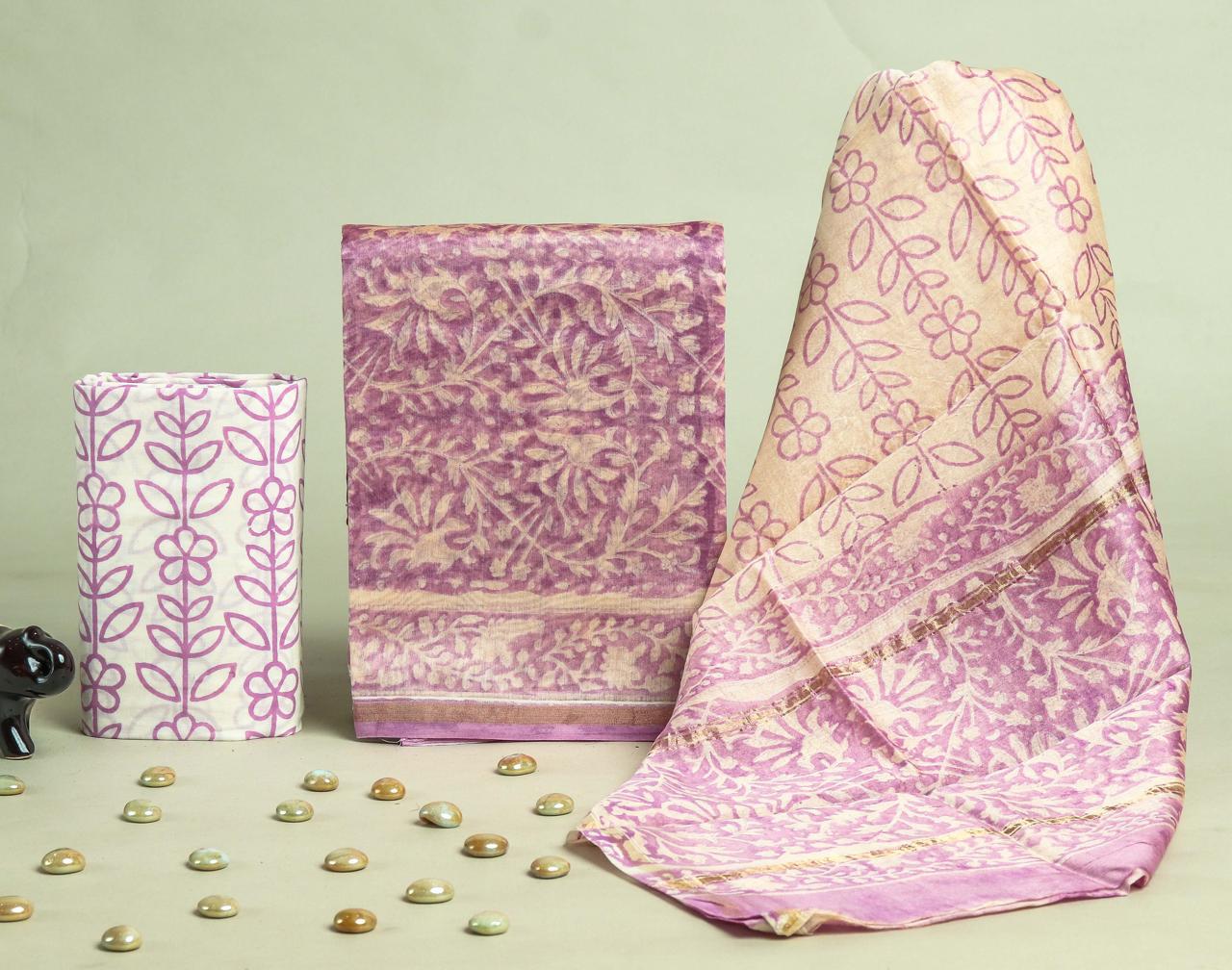 Designer Hand Block Print Chanderi Silk Suit set with Premium Chanderi Dupatta (CHDYS19)