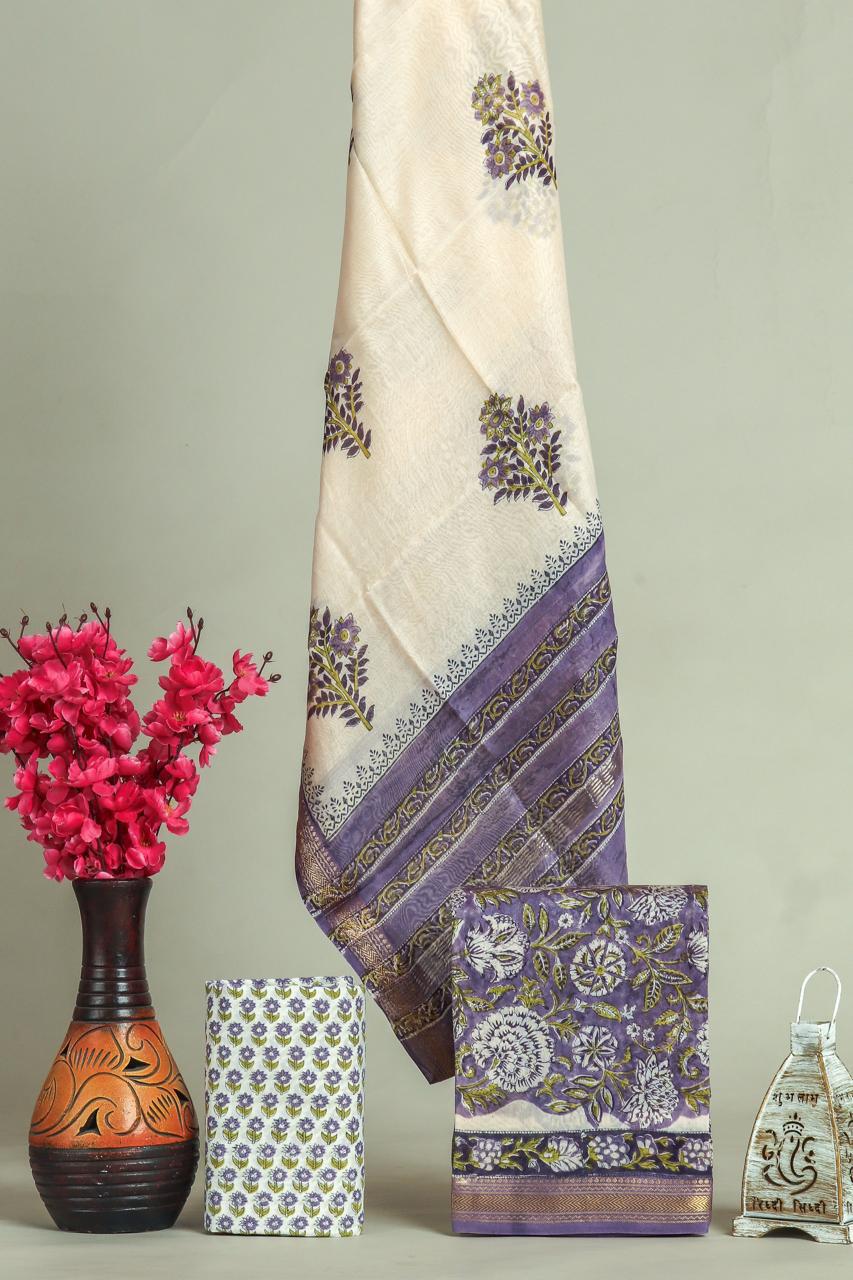 DESIGNER HAND BLOCK PRINT MAHESHWARI SILK SUIT SET (MSLYS161)