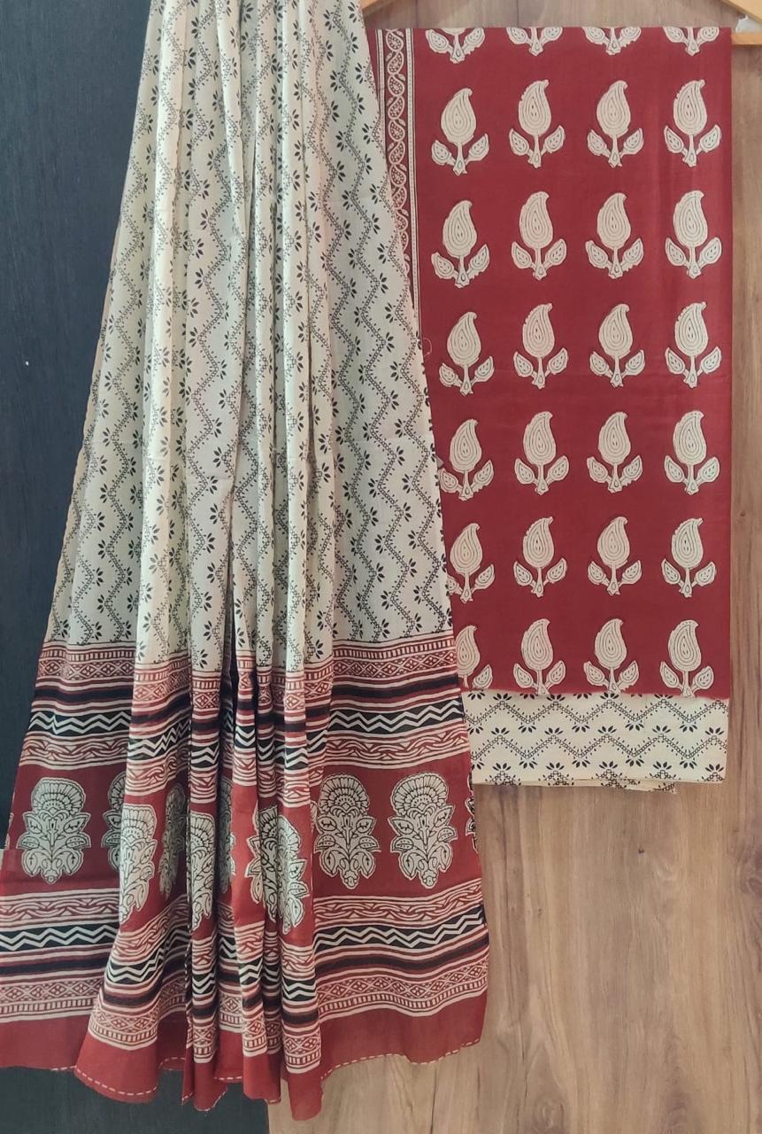DESIGNER HAND BLOCK PRINT PURE COTTON SUIT WITH COTTON MULMUL DUPATTA (MALYS303)