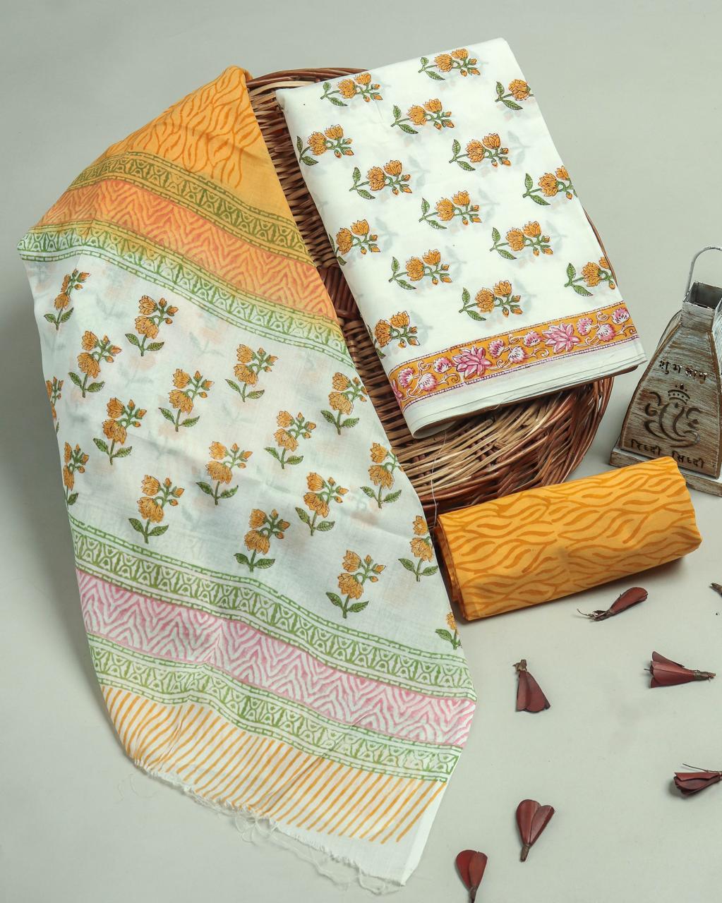 DESIGNER HAND BLOCK PRINT PURE COTTON SUIT WITH COTTON MULMUL DUPATTA (MALYS92)