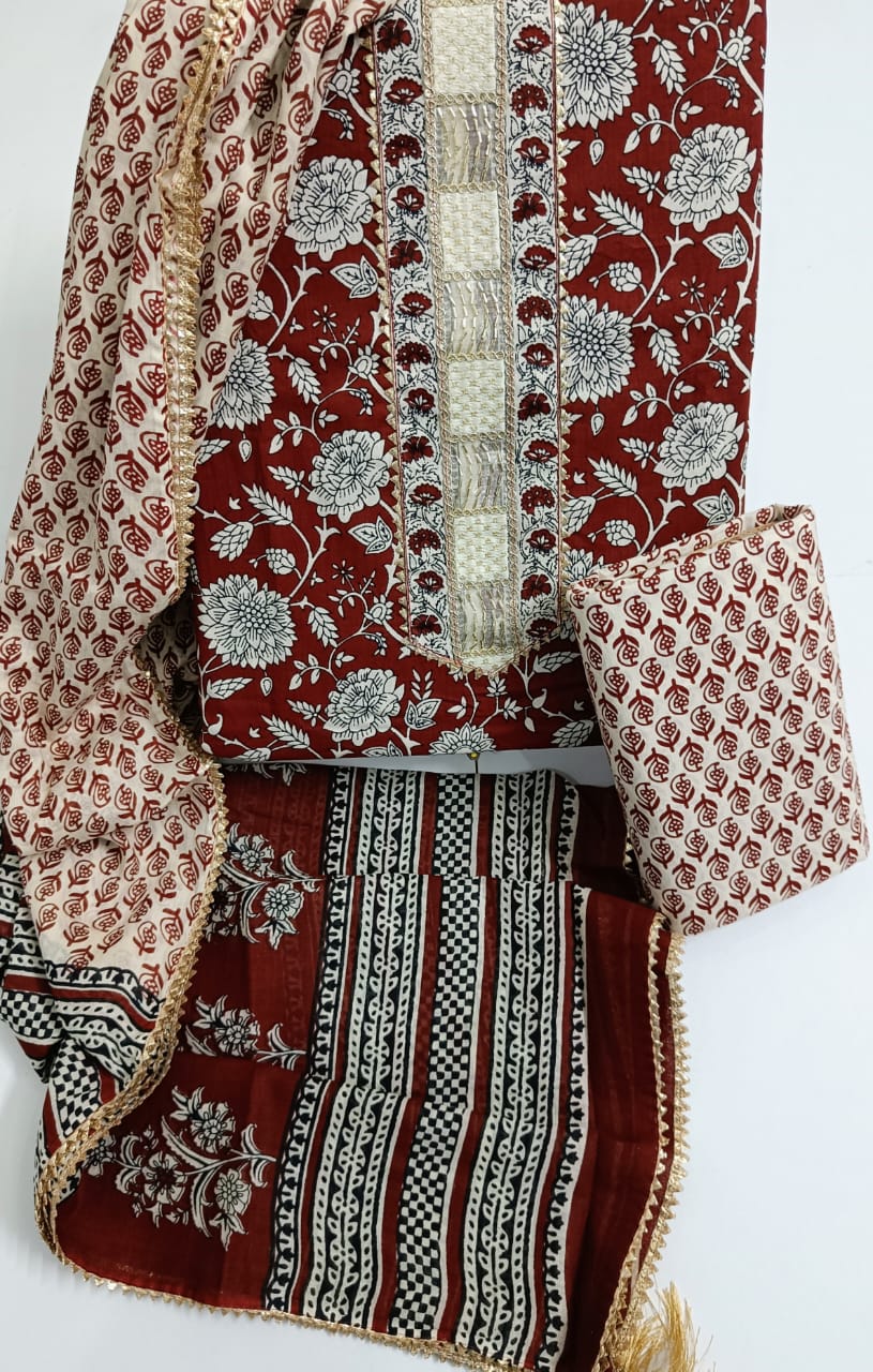 YUVI STYLE GOTA WORK SUIT SET WITH MULMUL DUPATTA (GOTAYS20)