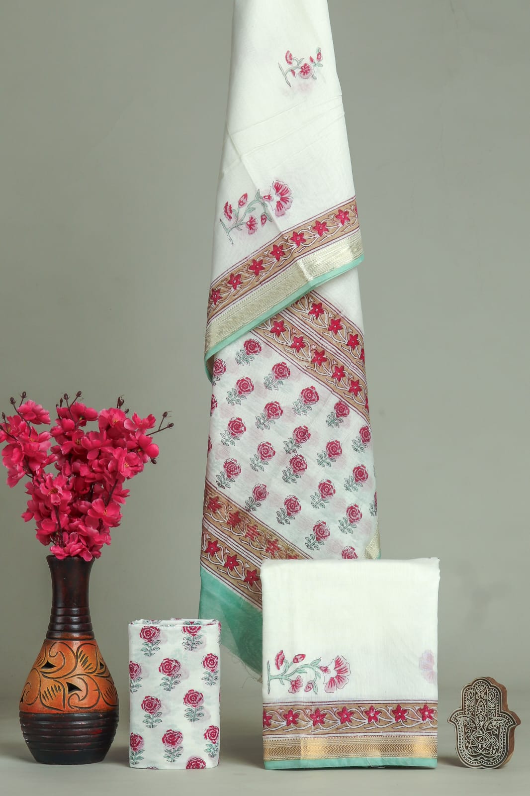 Designer Hand Block Print Maheshwari Silk Suit Set (MSLYS22)