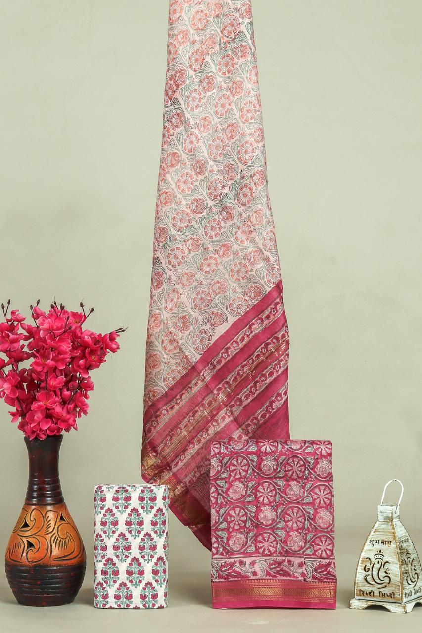 TRADITIONAL HAND BLOCK PRINT MAHESHWARI SILK SUIT WITH MAHESHWARI SILK DUPATTA (MSLYS155)
