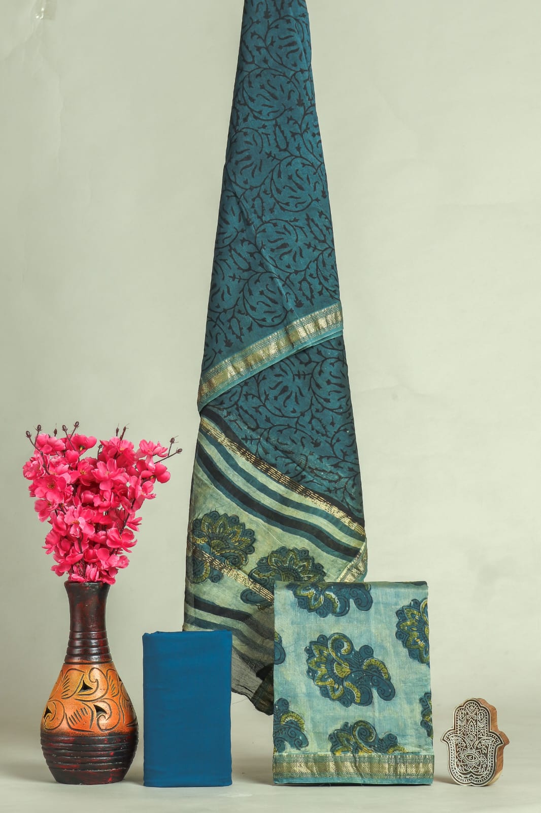 DESIGNER HAND BLOCK PRINT MAHESHWARI SILK SUIT SET (MSLYS83)