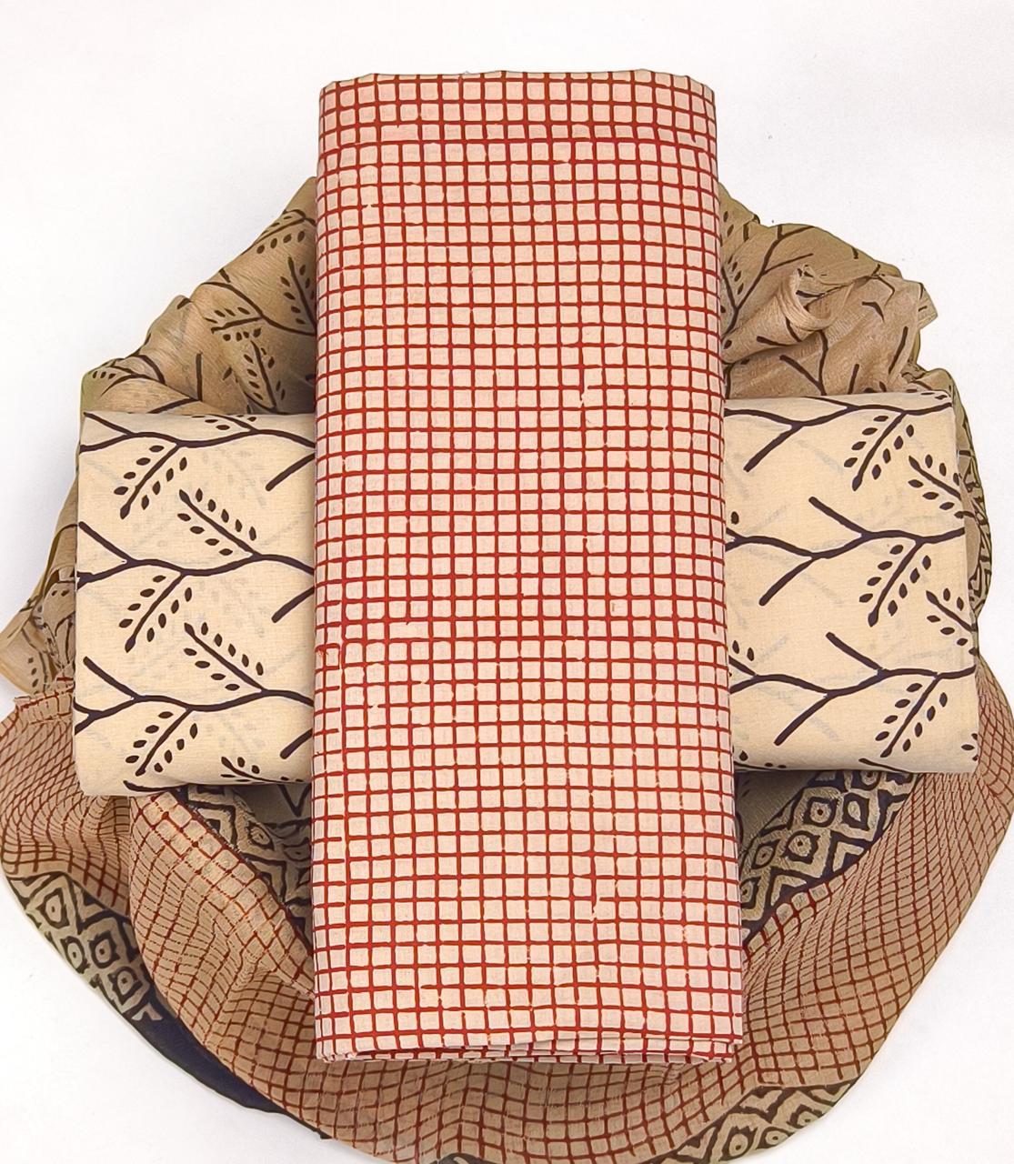 EXCLUSIVE HAND BLOCK PRINT PURE COTTON SUIT WITH CHIFFION DUPTTA (PCHFYS117)
